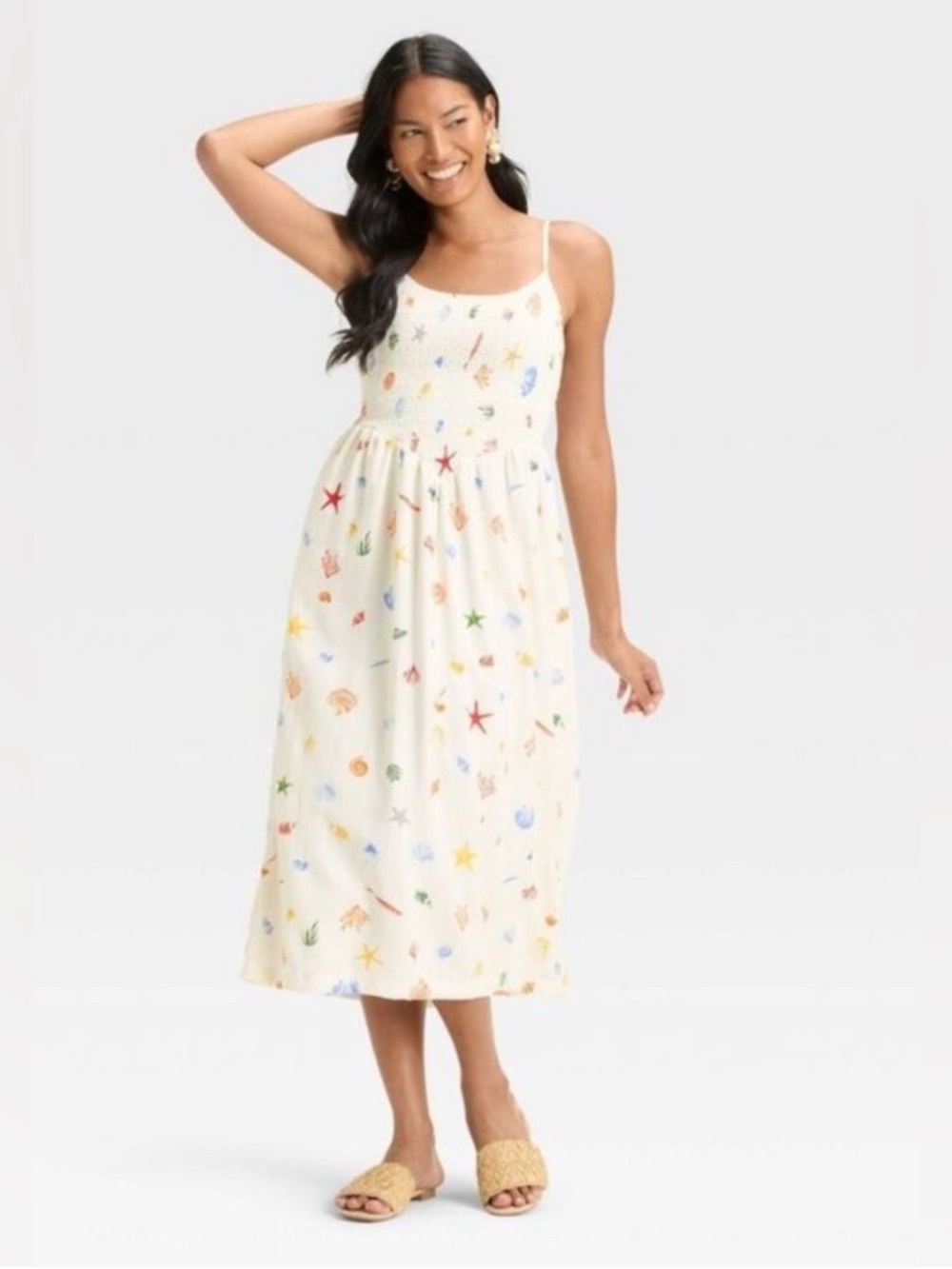 A New Day Midi Sundress with Colorful Seashell Print - Picture 3 of 5